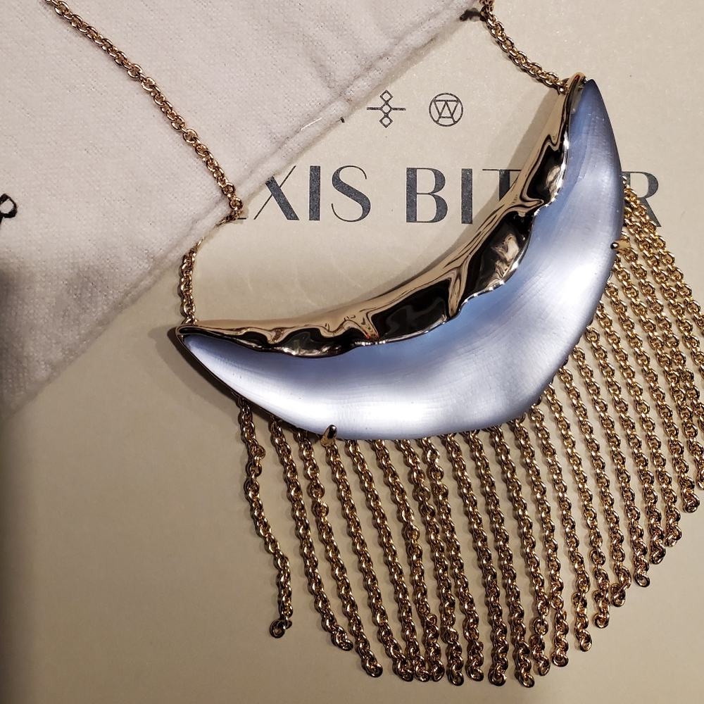 ALEXIS BITTAR Blue Lucite Fringe Large Statement Necklace